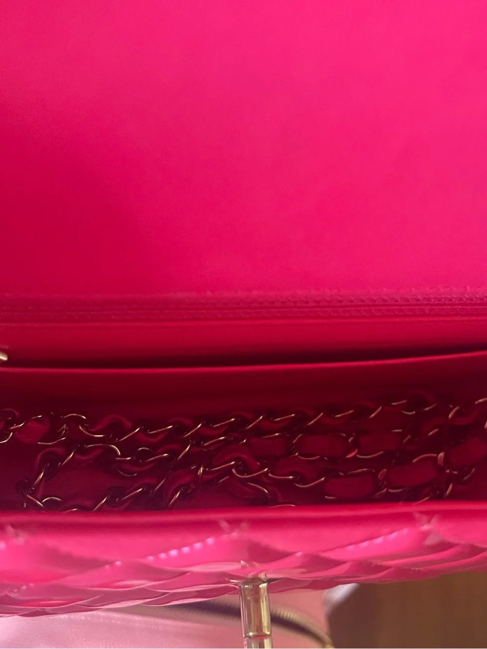 CHANEL Quilted Patent Flap Bag — Bright Pink with Gold Hardware
